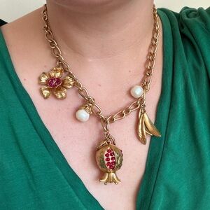 Zara Gold Necklace with Red and Pearl Accents